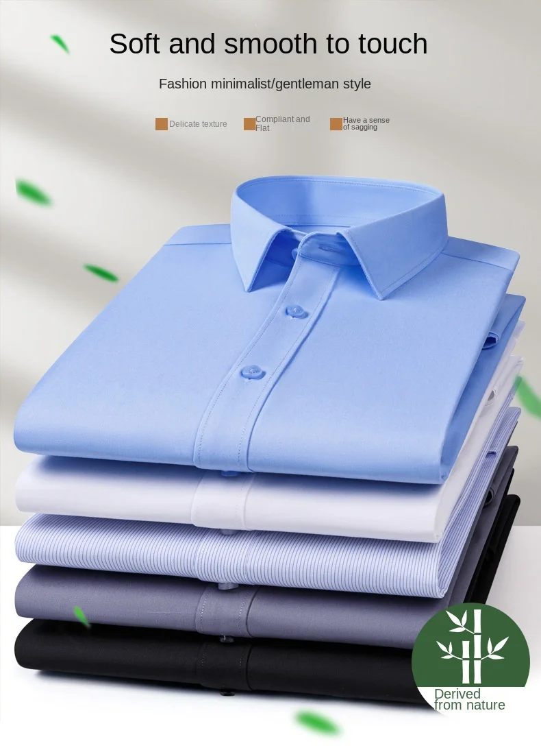 Plus 8XL 7XL 6XL 5XL Bambusfaser-Hemden für Herren Langarm Frühling Knitterfrei Formell Weich Lässig Gestreift Business Gesellschafts-Hemd – Detail 4