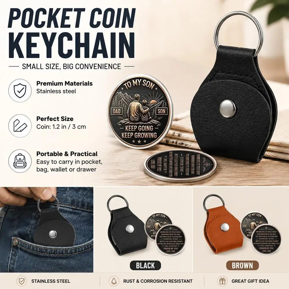 Porte-clés en cuir avec jeton de réconfort et de motivation en métal, cadeau pour fils, fille, frère, souvenir d'anniversaire inspirant
