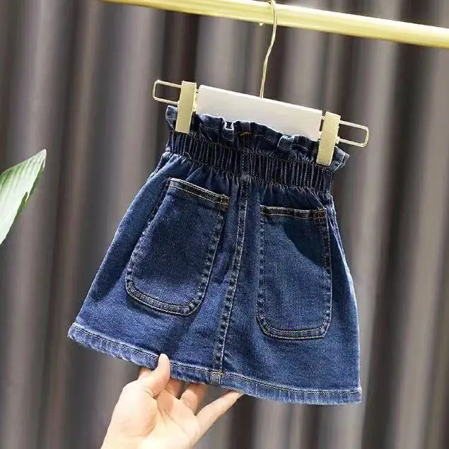 2023 Summer Girls Casual Jeans Denim Skirt with Button Pocket