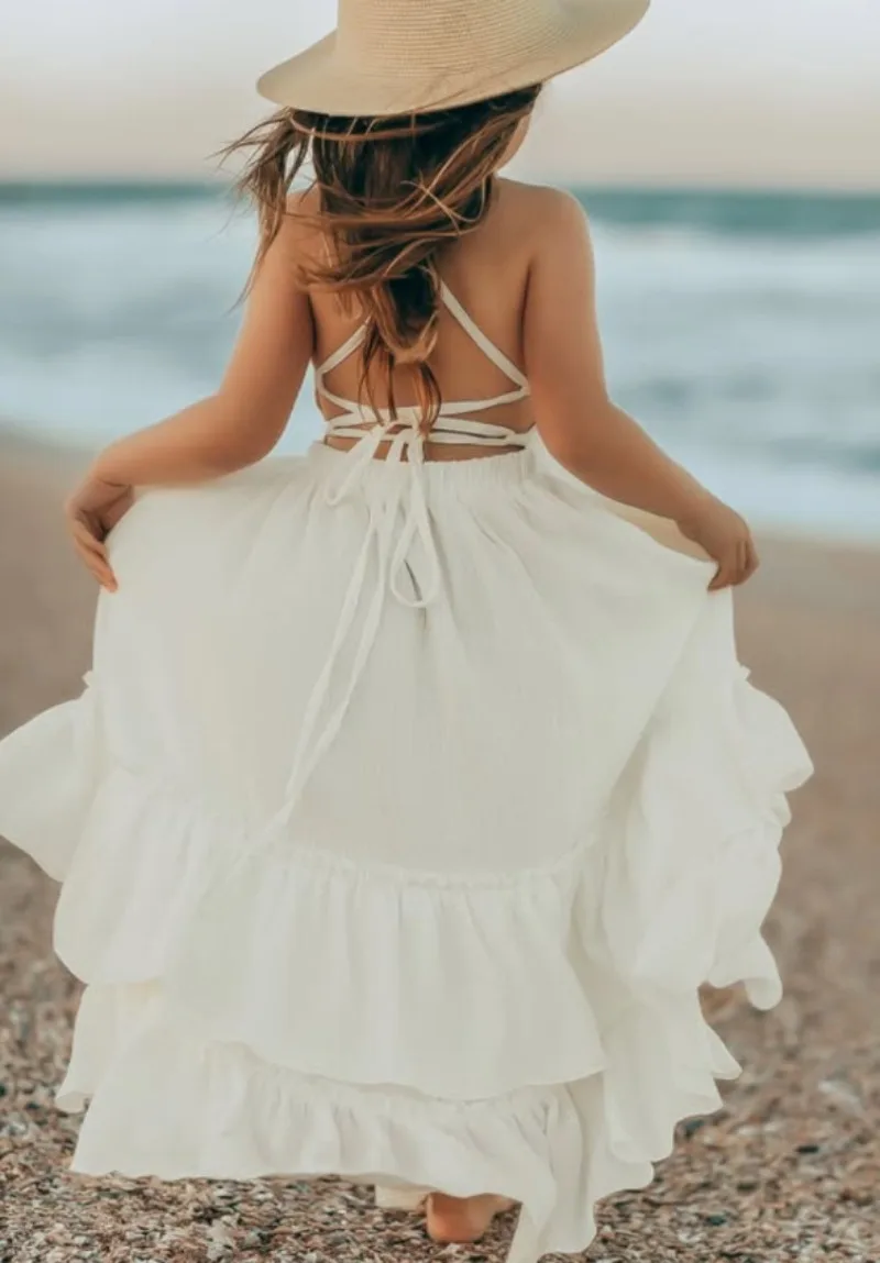Girl Spring and Summer Backless Mid Length Children's Vest Dress
