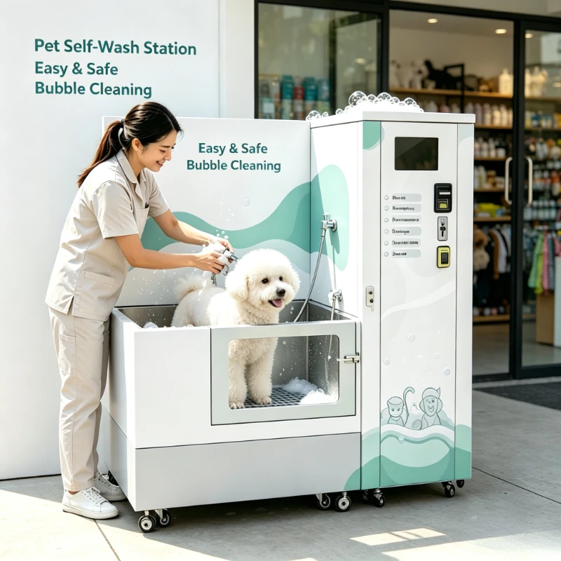 Pet Grooming Vending Washer, LED-Cycle Status Display, Low-Water-Consumption Rinse for Store Premises Interior