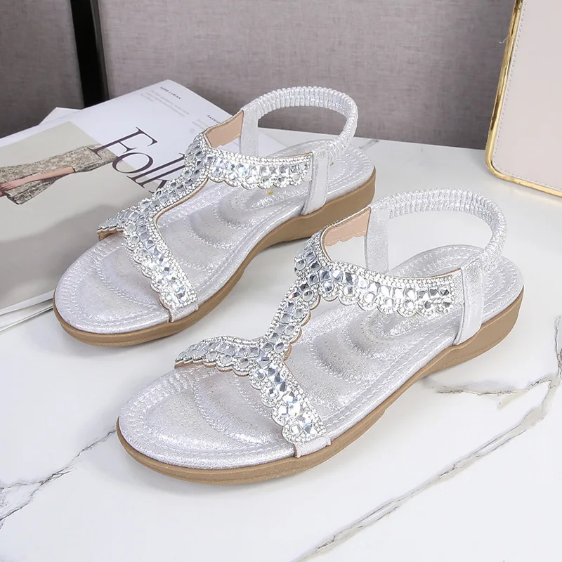 Summer New Bohemian Style Women Shoes Women Lightweight Wedge Soft Bottom Open Toe Large Size Flat Sandals Female Beach Shoes