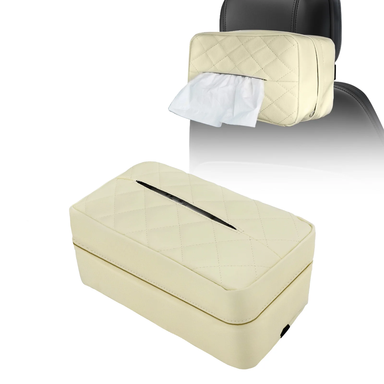 Car Tissue Box Holder Cover fit Kleenex Tissues Boxes Rectangle Extra Large Napkin Dispenser Hanging Backseat Headrest PU Leathe