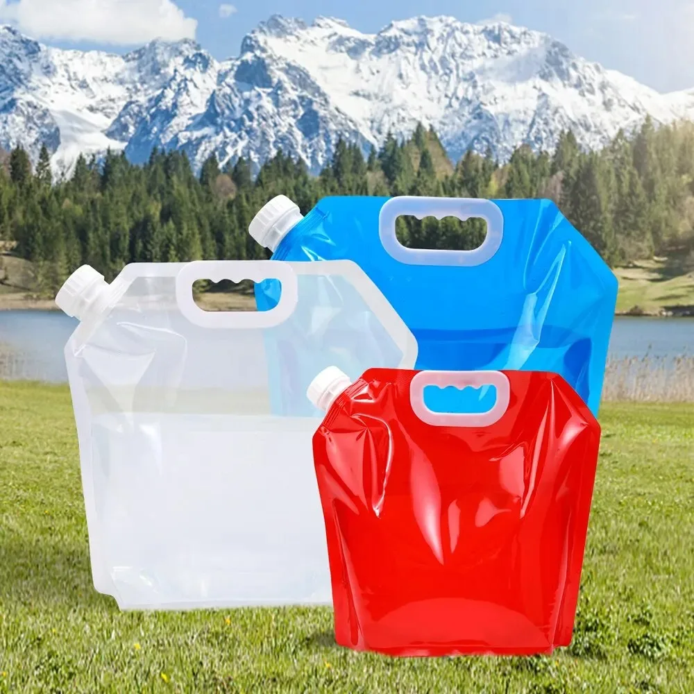 5L /10L 2pcs Outdoor Portable Folding Water Bag Travel Camping Plastic Large Capacity Water Storage Bags for Various Liquids