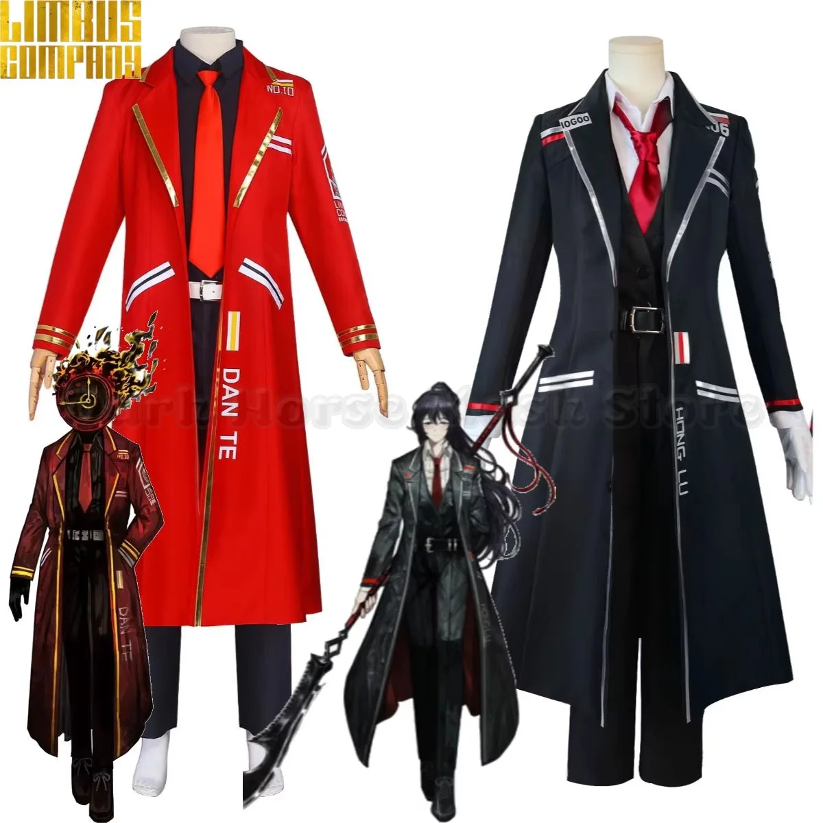 Game Limbus Company Cosplay Dante Hong Lu Kostüm Roter Langer Mantel DAN TE Uniform Anzug Herren Damen Halloween Karneval Party Outfits