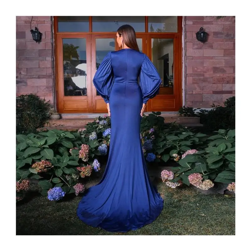 블루 머메이드 이브닝 프로미 드레스 여성용 V넥 여름 드레스 100% 디엔 탄성 섬유 2023 가을 컬렉션