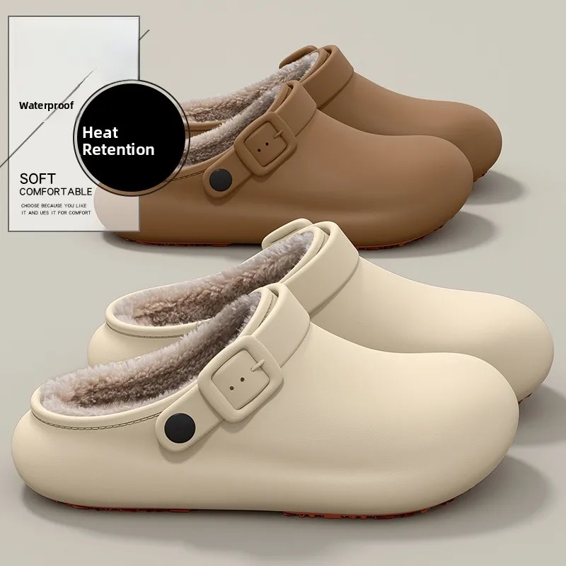 

Waterproof Cotton Slippers Couples Office Wear Winter Warm Fleece Women's Style Men's Soft Bottom Anti-Slip Indoor Outdoor Sl...