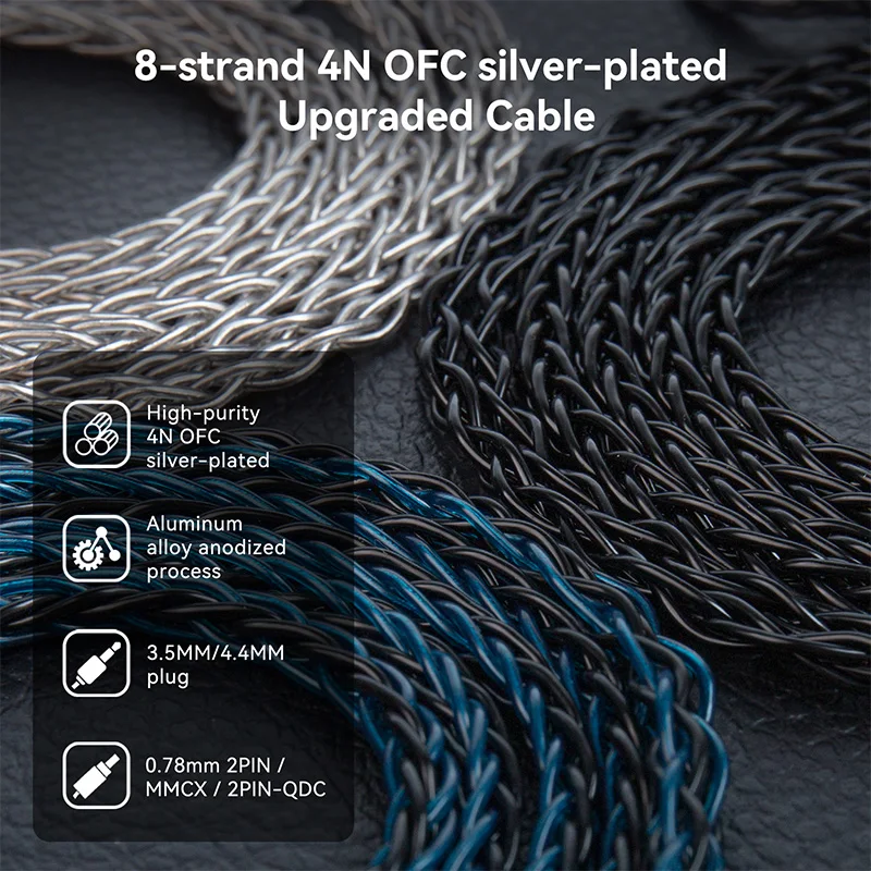 KBEAR ST12 Max 1.5m 8core OFC Silver-plated Wired Earphone Cable 2PIN/QDC/MMCX Earbuds Connector for KBEAR KZ ZS12 PROX Headset