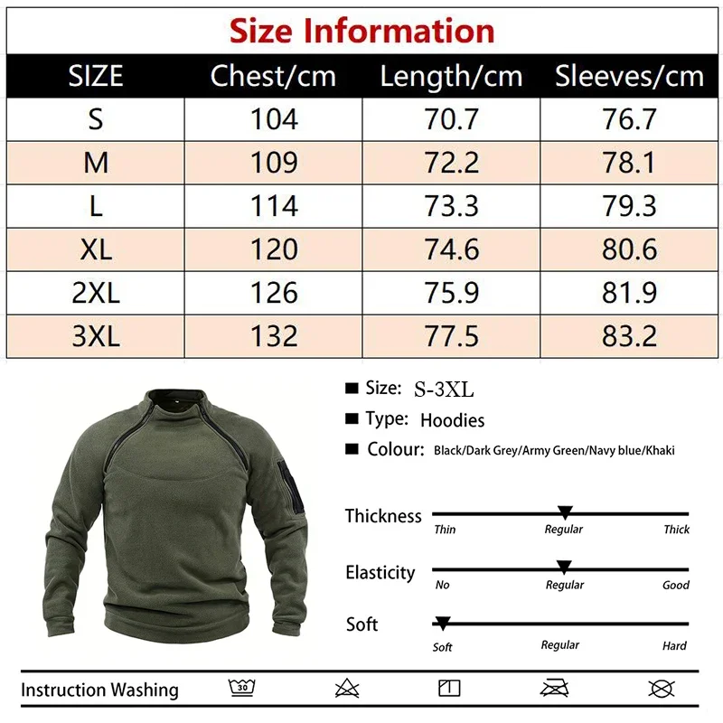 Mens Pullover Tactical Sweatshirt Jacket Casual Military Fleece Standing Collar Solid Color Sweater Windproof Tracksuit Clothes