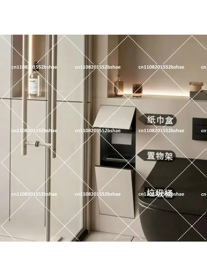 304 Stainless Steel Hidden Trash Can with Tissue Box for Toilet Niche Custom Size