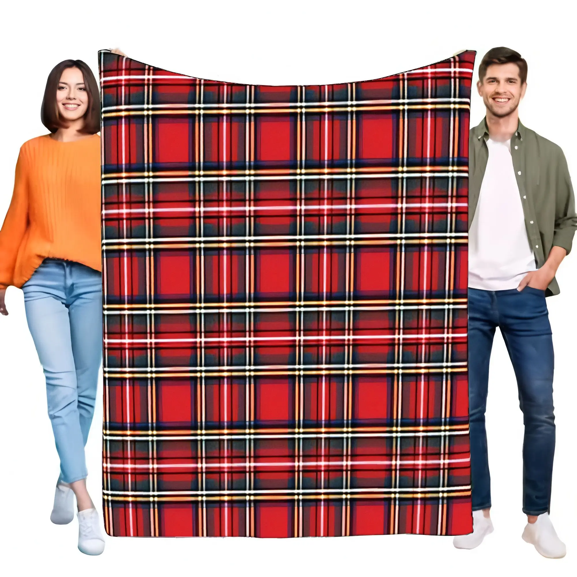 Große rote karierte Überwurfdecke, gemütlich, warm, weich, kariertes Design für Bett, Sofa, Picknick, perfekt für den Außenbereich, stilvolle Heimdekoration, GIF