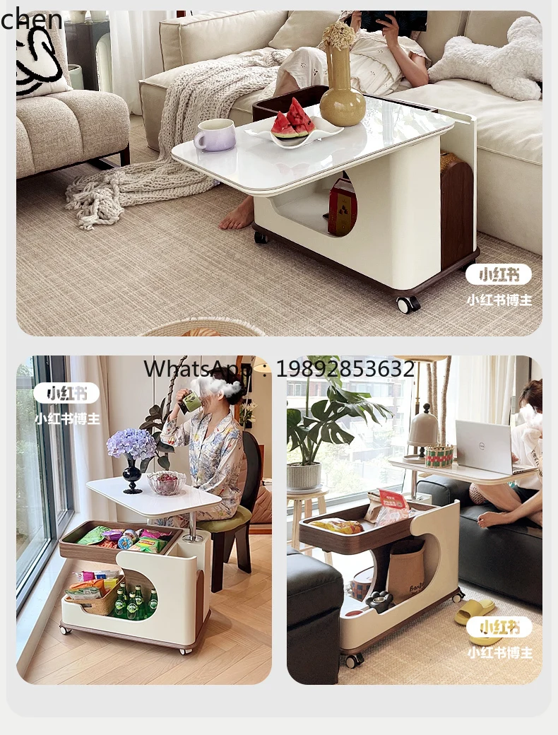 WW  trolley living room dual-purpose mobile folding snack trolley lifting coffee table