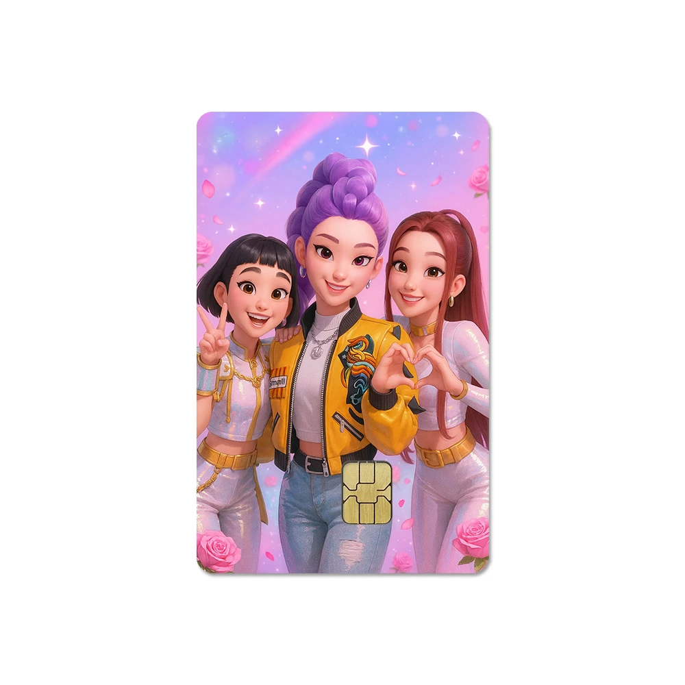 Kawaii k-pop demônio saja meninos cartão adesivos de pele para cartão de crédito bonito pvc banco ônibus visto capa de filme à prova dwaterproof água adesivo suave presente