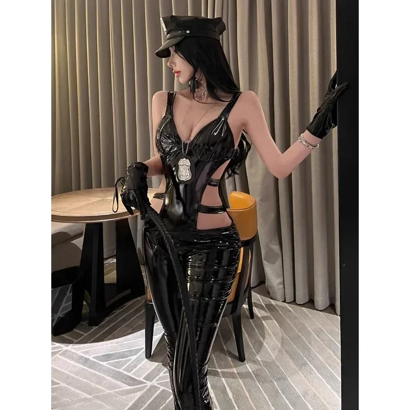 Cosplay de Halloween, conjunto de uniforme de mujer policía Sexy, mono ajustado de chica conejito, chaqueta de cuero, disfraz de Reina nocturna de deseo puro