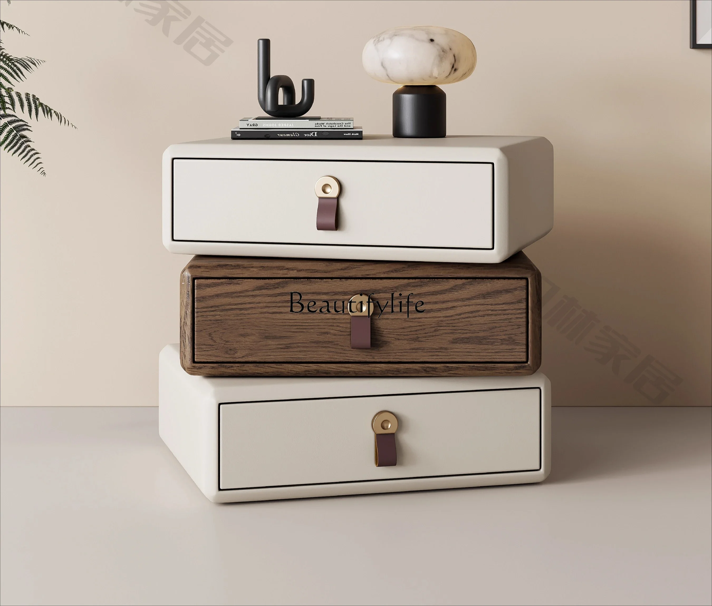 

LXItalian minimalist rotating solid wood bedside table household bedroom 2025 new storage cabinetSSS