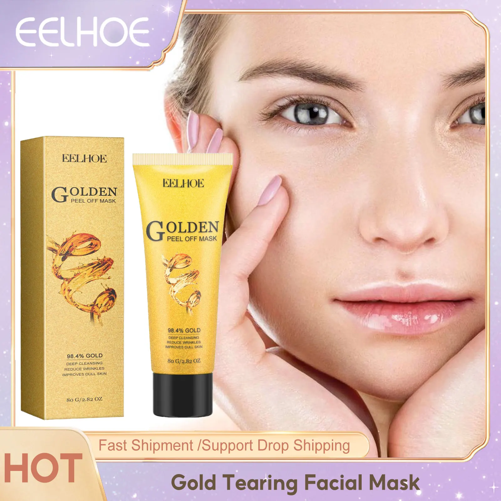 24K Gold Foil Peel-Off Facial Mask Deep Cleansing Shrink Pores Tear Off Mask Oil-Control Moisturizing Brighten Skin Care Product