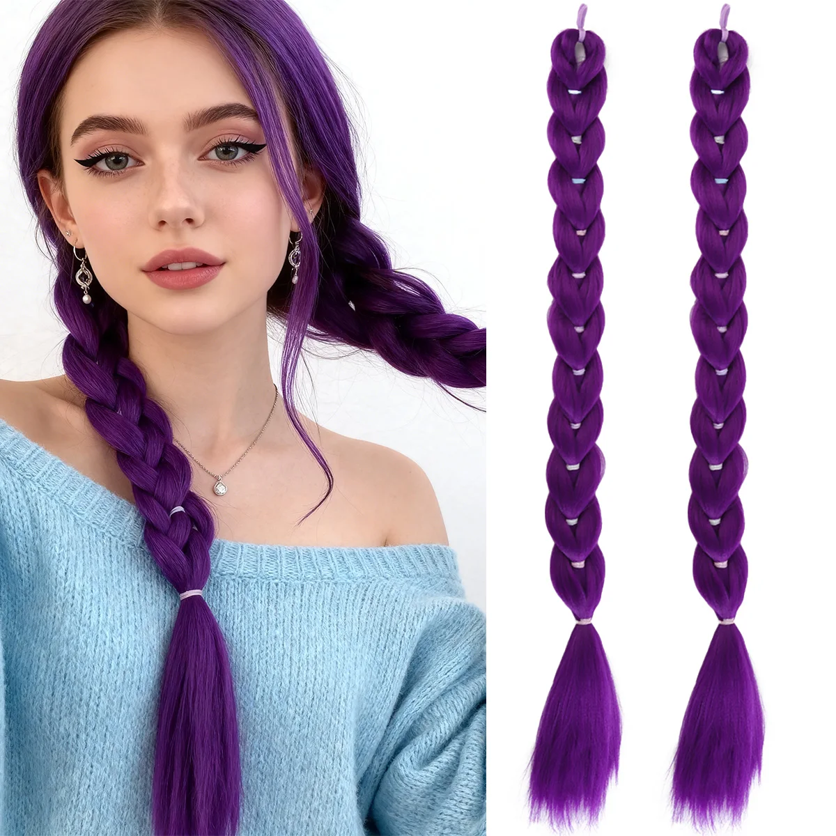 

Синтетический фиолетовый парик-хвост из резиновых лент с плетеными прядями, женский парик в стиле Y2K, длинные прямые волосы, термостойкий парик