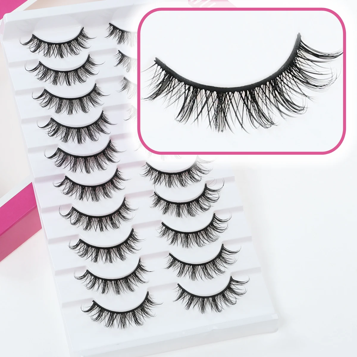 Xuanfeiwu フルストリップ ハードステム メイクアップ 稀薄な自然まつげ パーティー パフォーマンス リアルなカール 三次元のボリュームのある細長い斜めつけまつげ ライトメイク用