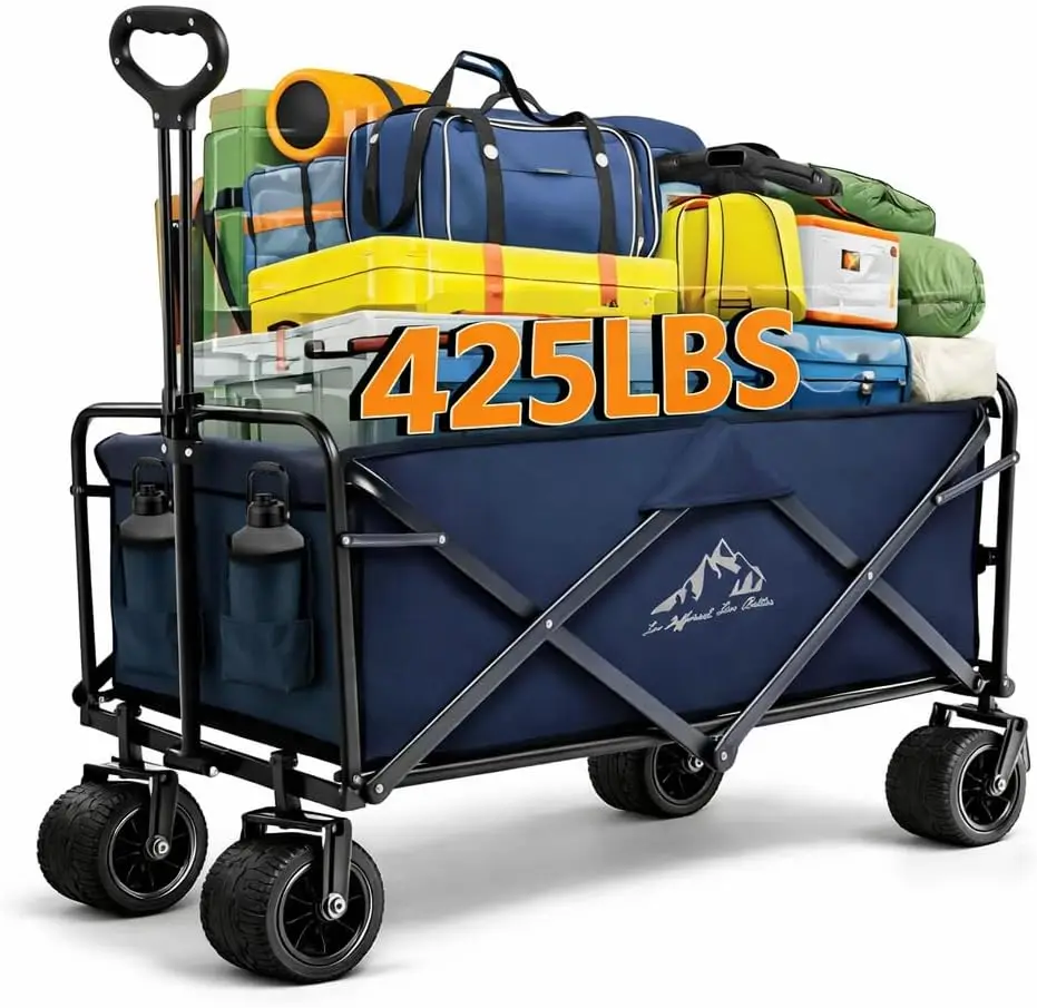

Large Capacity Foldable Wagon Cart with Wheels for Grocery, Beach, Camping & Sports Shopping in Blue