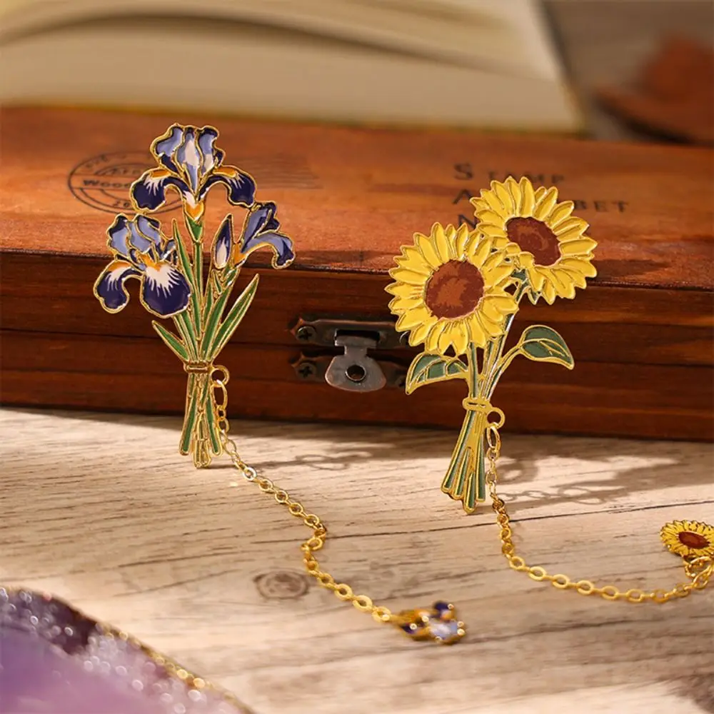 Cute Floral Metal Bookmarks Portable Students Reading Tool Hollow Hot Stamping Bookmark Long Tassel Bookmarks