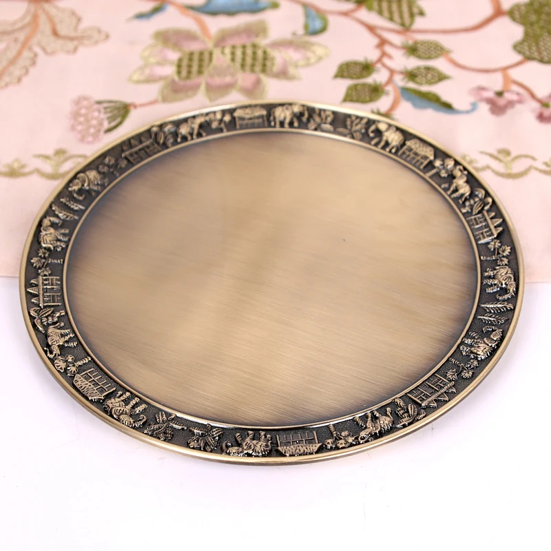 European round plate classic retro tray tea tray hotel home living room personalized decoration metal creative ornament