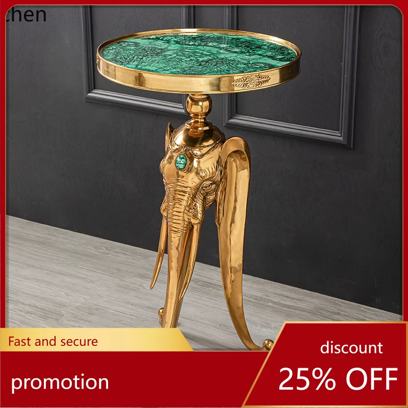 HXL light luxury retro all copper metal carving malachite green ceramic elephant