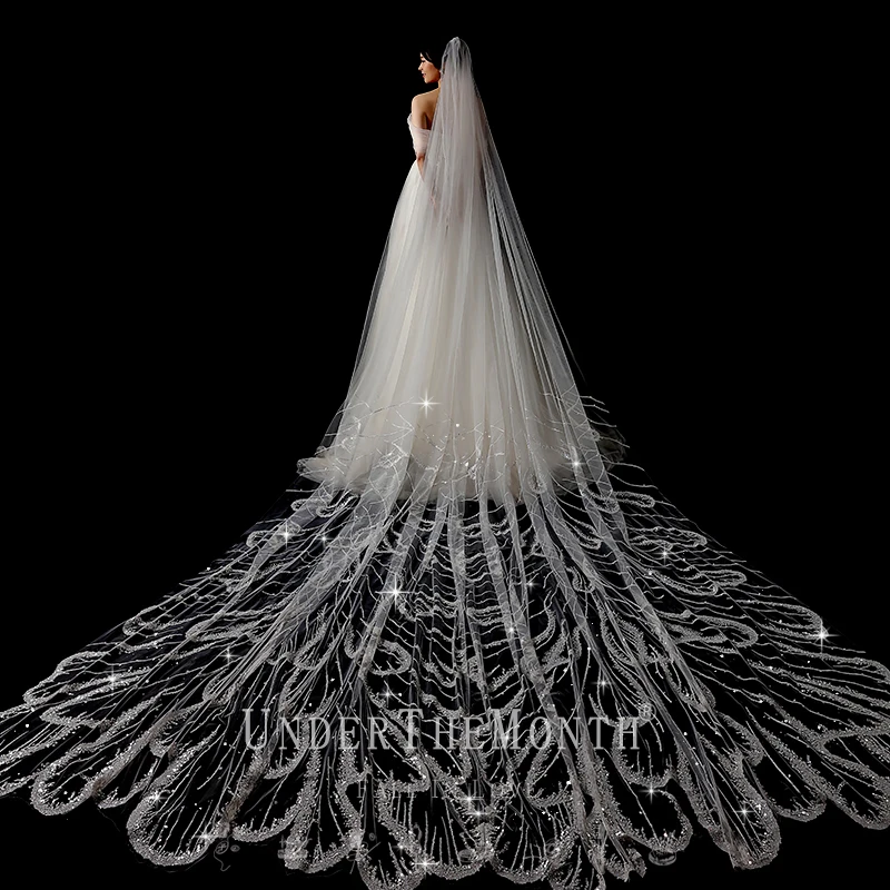 Sequined Long Veil Wedding Main Wedding Veil Large Trailing Stage Wedding Veil Headdress