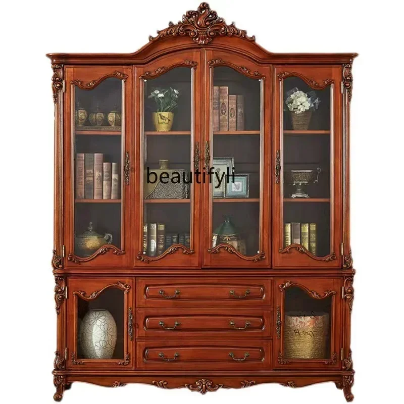 

cqyAmerican Solid Wood Sideboard Living Room Four-Door Large Wine Cabinet Hallway Partition Storage Tea Equipment Sideboard