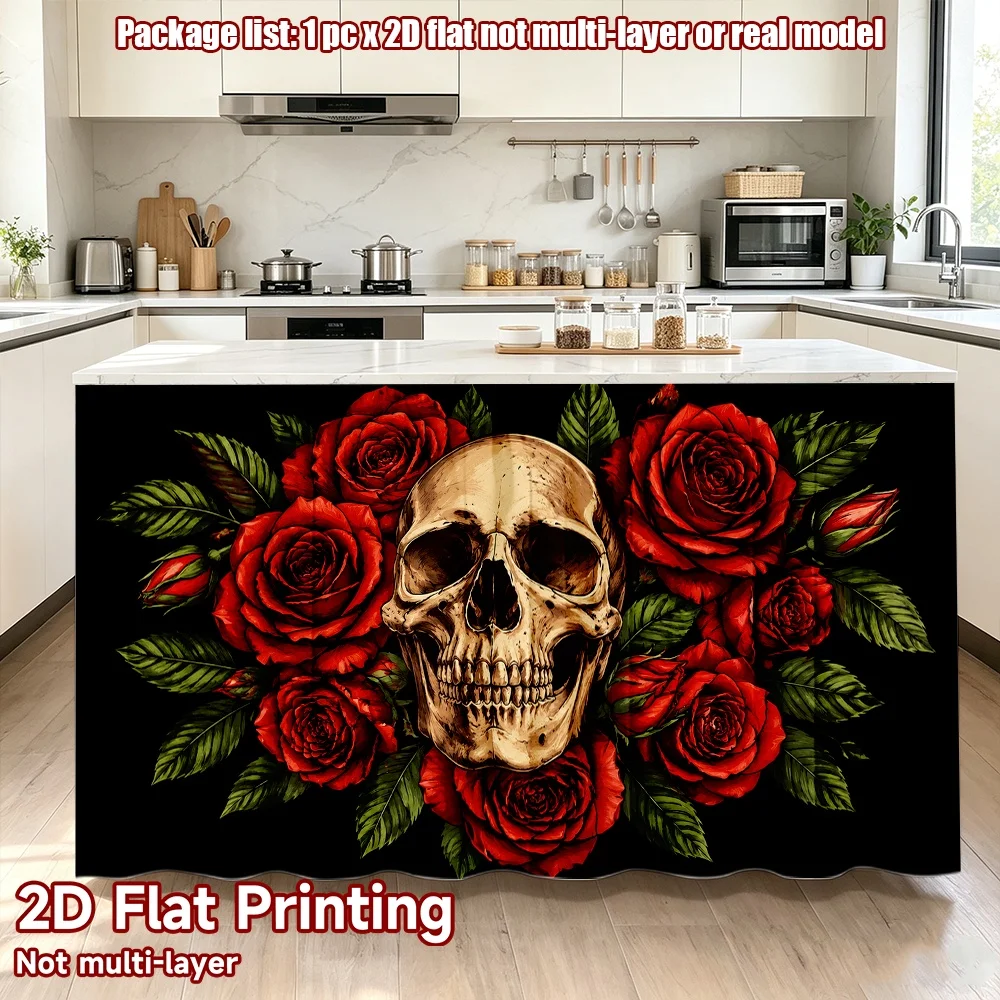 2D flat 1pc Modern minimalist shelf curtains Skull Surrounded by Roses Digital printing Short rod drapes are suitable for