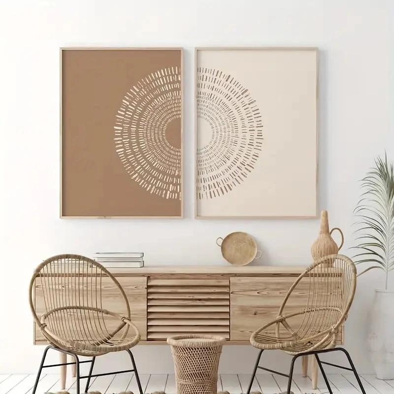 

2pcs/Set Bohemian Abstract Paintings The Sun Moon, Beige and Earthy Retro Posters, Canvas Picture Walls, Modern Home Decoration