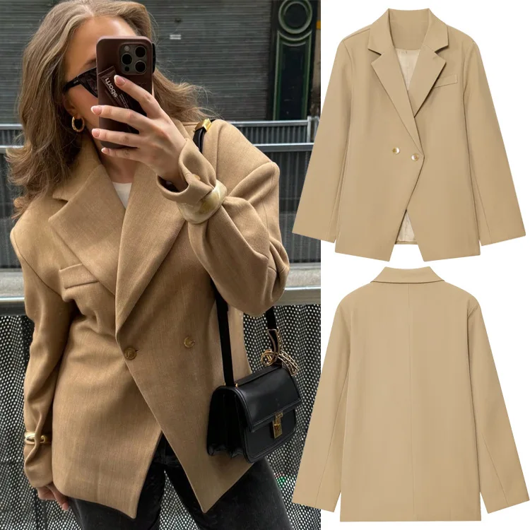 

Women's Buttoned Blazer Jacket Autumn Winter Fashion Casual Waist-Cinched Structured Blazer Daily Commuting Lapel Top