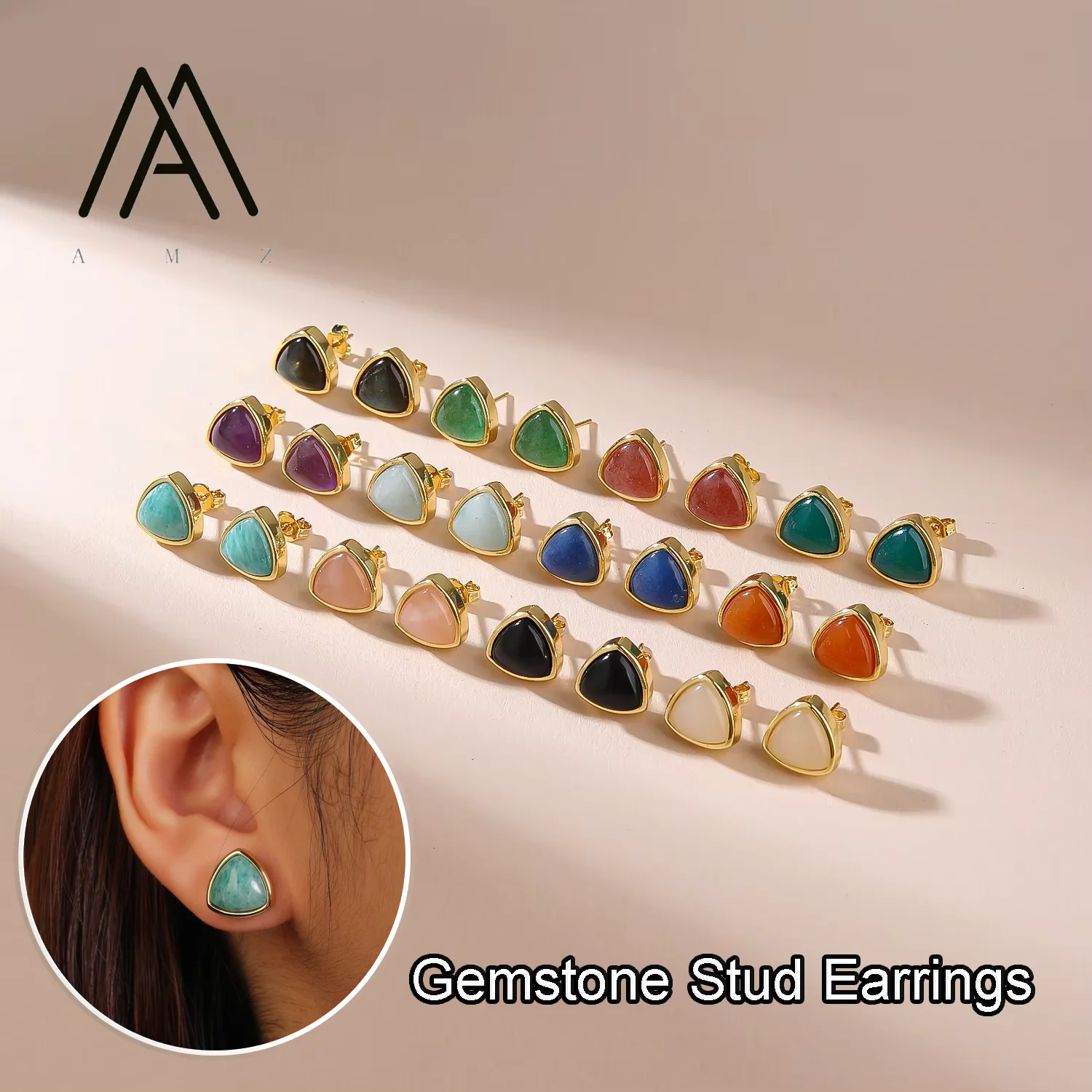 

Triangle Women's Stud Earrings Multi-Color Natural Gemstone Jewelry Minimalist Trendy Style Earring Women's Daily Gift Accessory