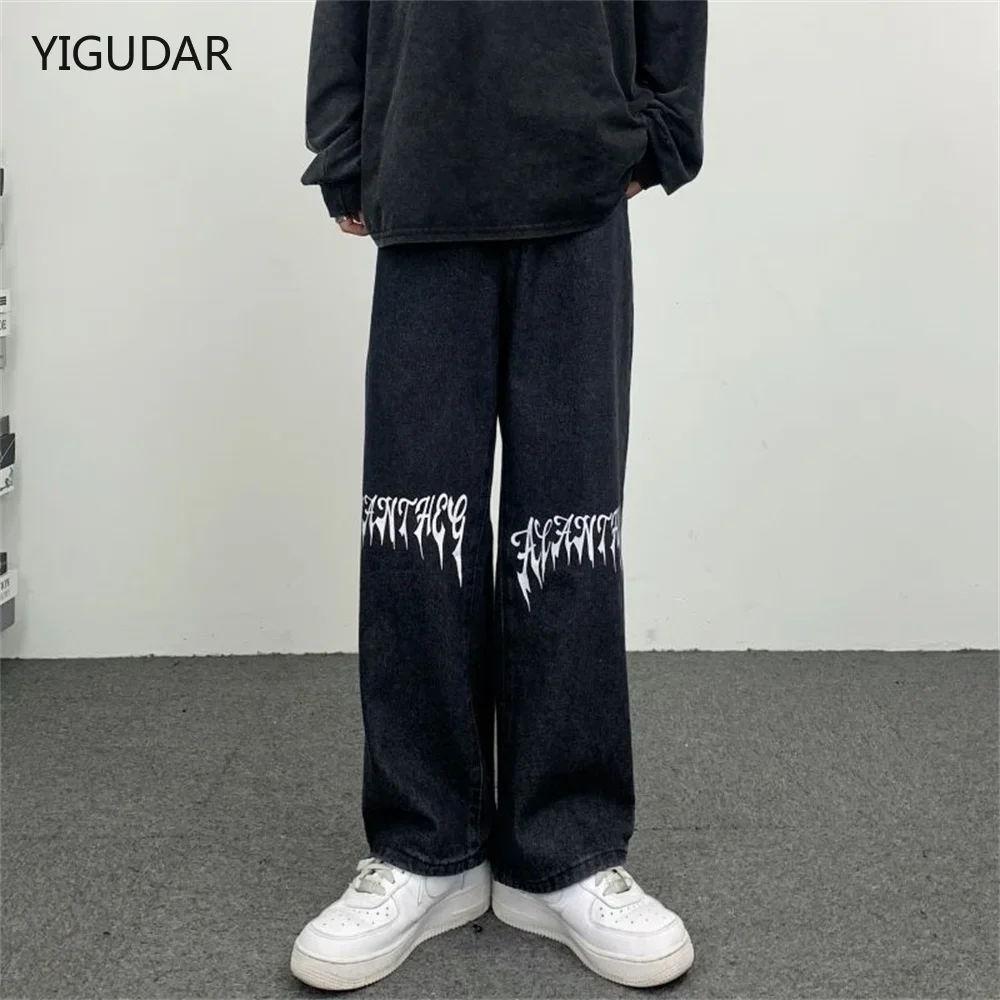 

Men Jeans Wide Leg Denim Cargo jean pants Loose Straight Baggy Men's Jeans hip hop Streetwear Skateboard Neutral denim Trousers