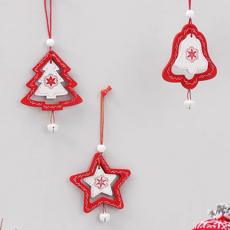 Christmas tree decorations, small pendants, wooden bells, five pointed star houses