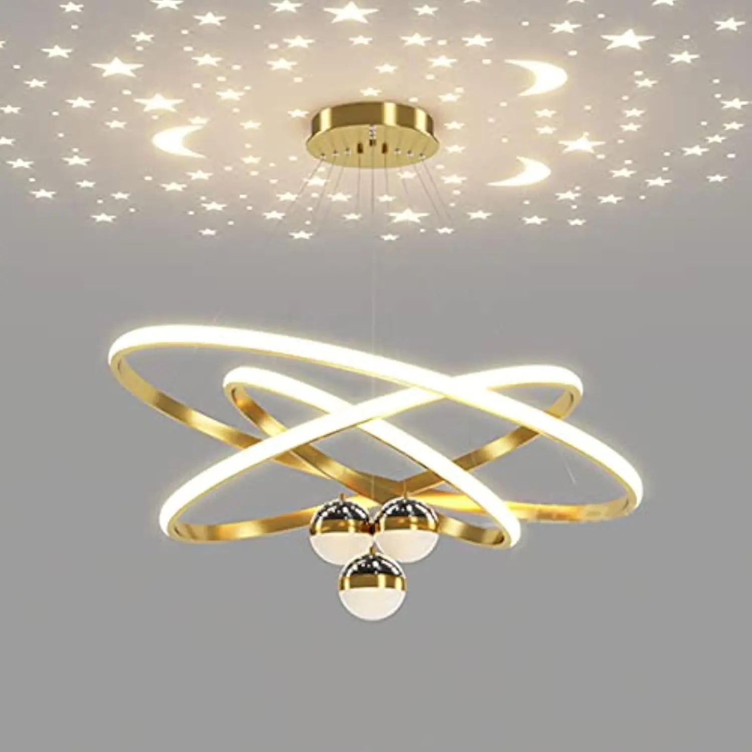 

Modern Led Chandelier Pendant Lighting for Dining Room,3 Ring Starry Sky Ceiling Light with 3 Light Colors, Luxury Chandelier Fo