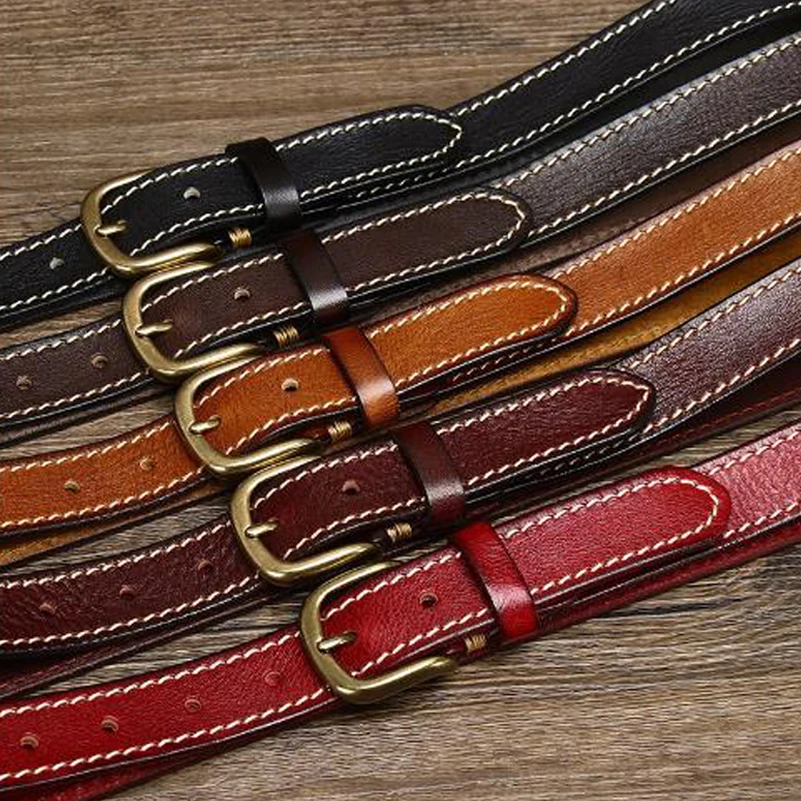 Western Retro Thick Line Design Cow Leather Women Thin Belt Fashion Genuine Leather Pin Buckle With Jeans Dress Female Belt