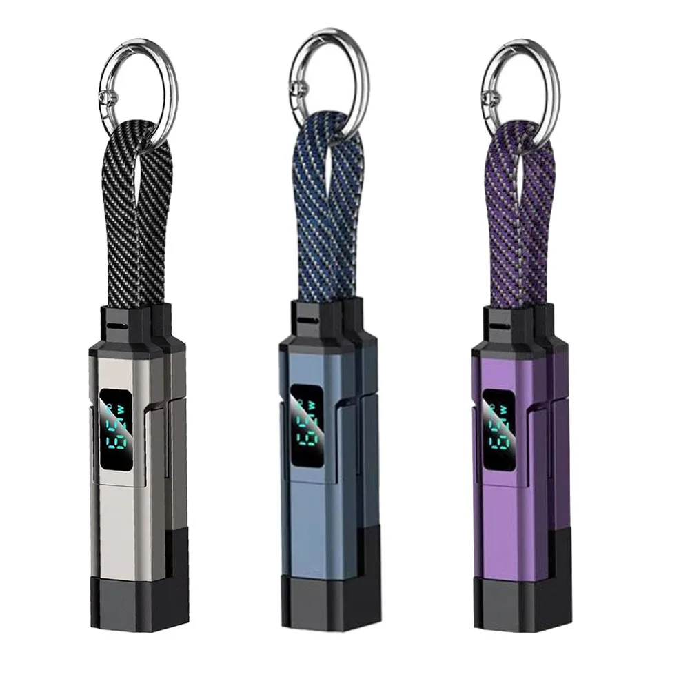 4-in-1 Ladekabel-Kombination Schlüsselanhänger Typ C/USB A/L Anschluss 240W Schnellladekabel mit V/A/W-Anzeige für iPhone/iPad