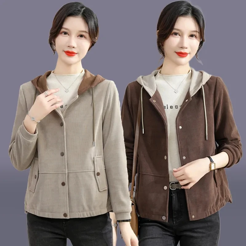 

Mom Women's Short Hooded Coat 2024 New Western-style Ladies Middle-aged Elderly Spring Autumn Overcoat Casual Loose Jacket Top