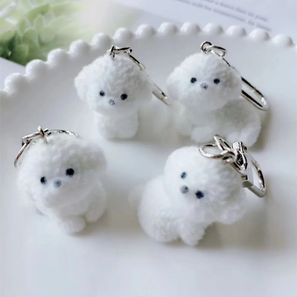 Cute Cartoon Puppy Dog Keychain Pendant Keyring Animal Resin 3D Flocking Backpack Bag Ornament Decorative Accessories