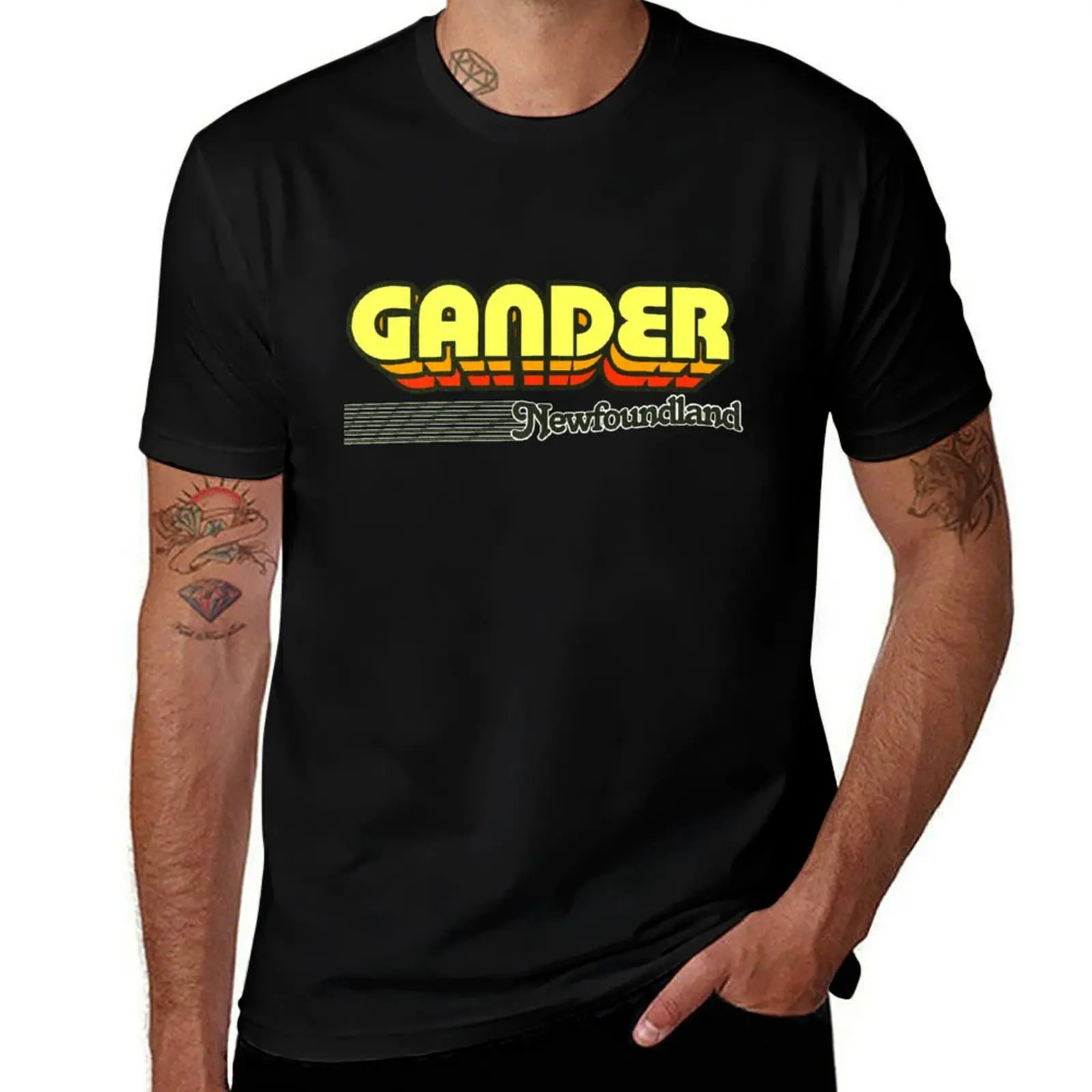 

Gander, Newfoundland Retro Stripes T-Shirt mens graphic t shirts t shirts cotton 100% man t shirts cotton T-Shirt
