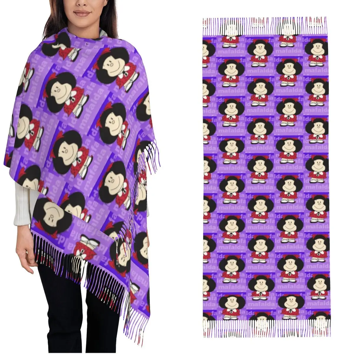 

Women's Scarf with Tassel Cheerful Mafaldas Large Winter Warm Shawl Wrap Daily Wear Pashmina Scarves