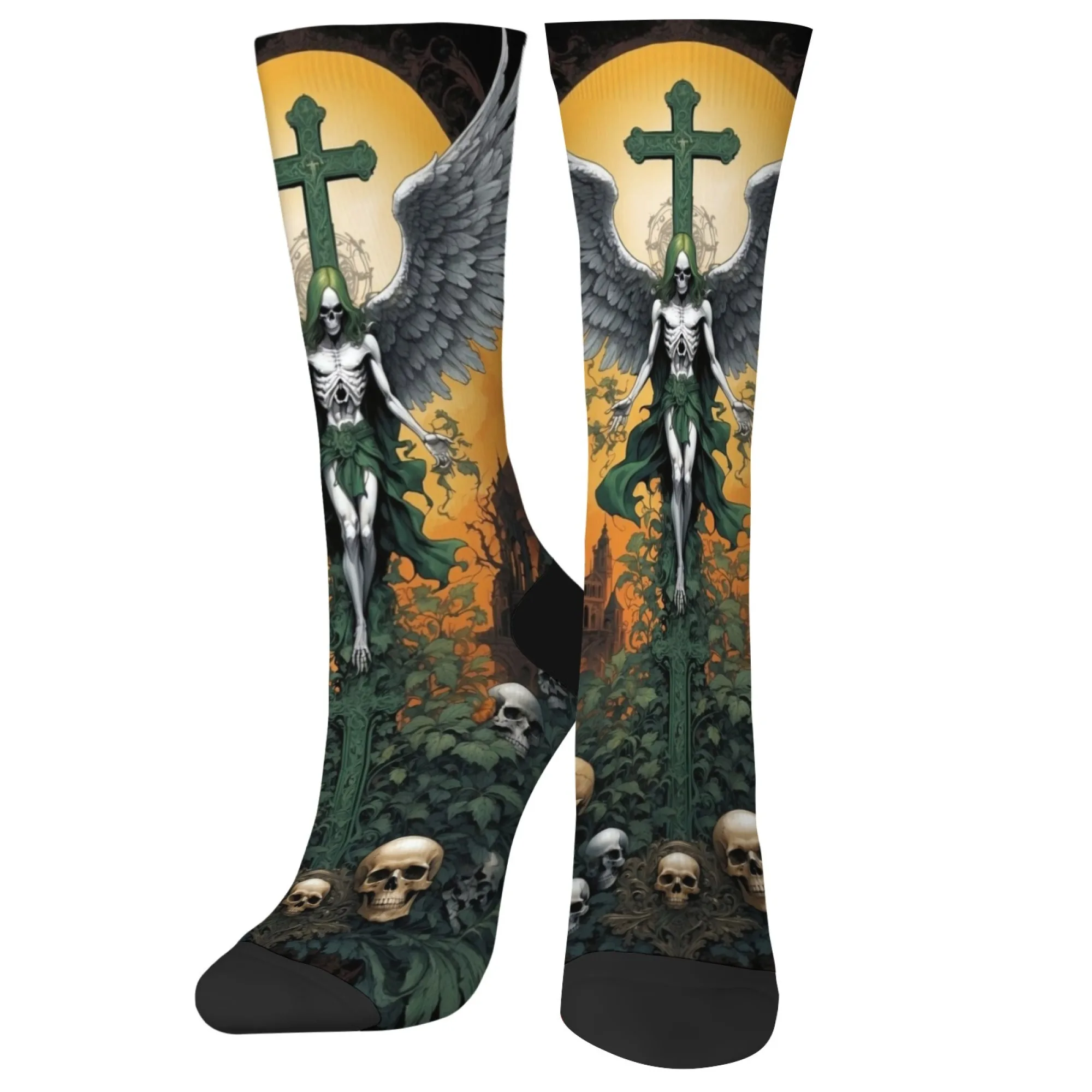 

Funny skull angel cross pattern men's socks casual breathable and comfortable fitness cycling socks basketball socks crew socks