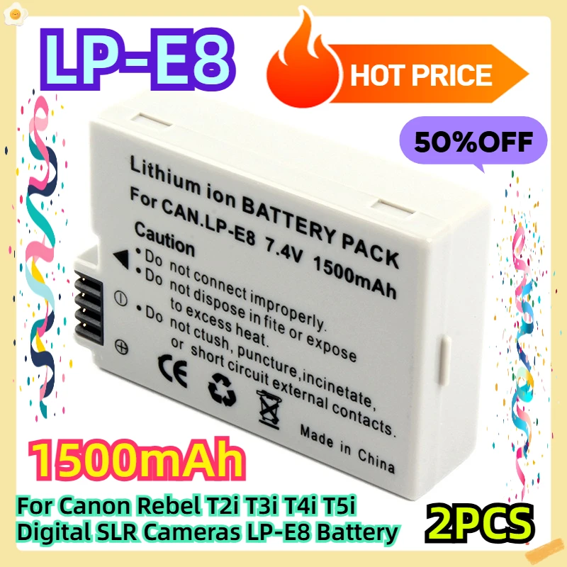 

For Canon Rebel T2i T3i T4i T5i Digital SLR Cameras LP-E8 Battery 2pcs