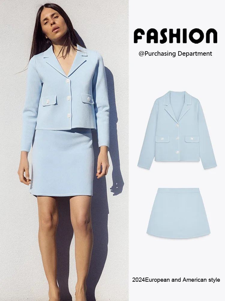 New Arrival Autumn Long Sve Women's Jaet  Skirt Commute Sle Faionable Knittedwear for Ladies