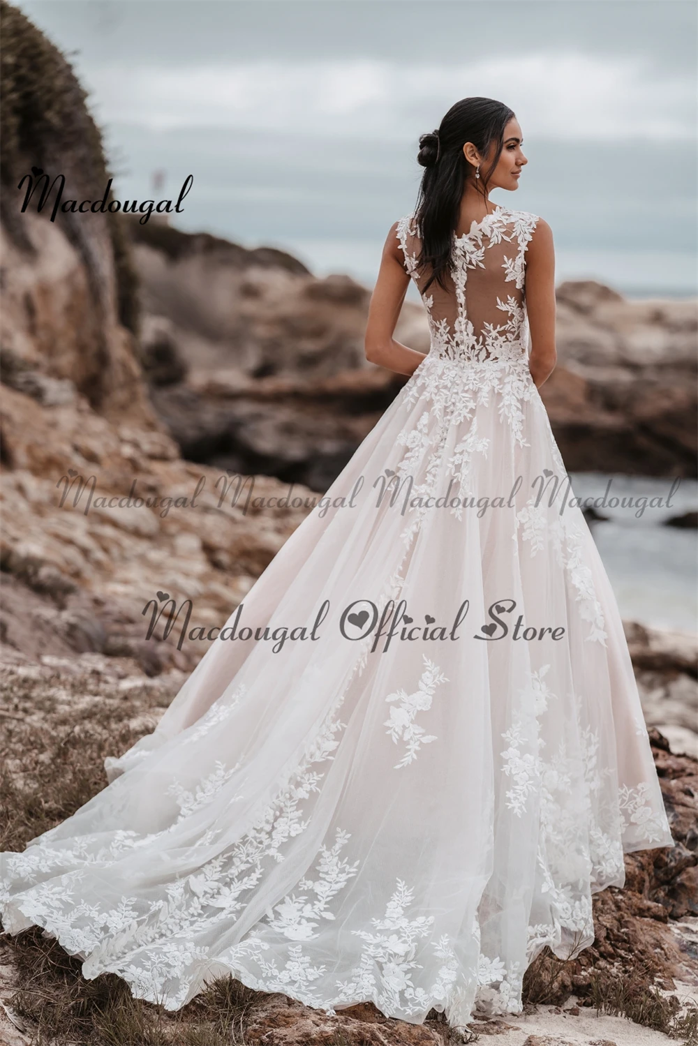 MACDOUGAL Stylish Wedding Dresses for Woman A-line Sweetheart Buttons Pleat Appliques Tulle Vestido De Novia Customized