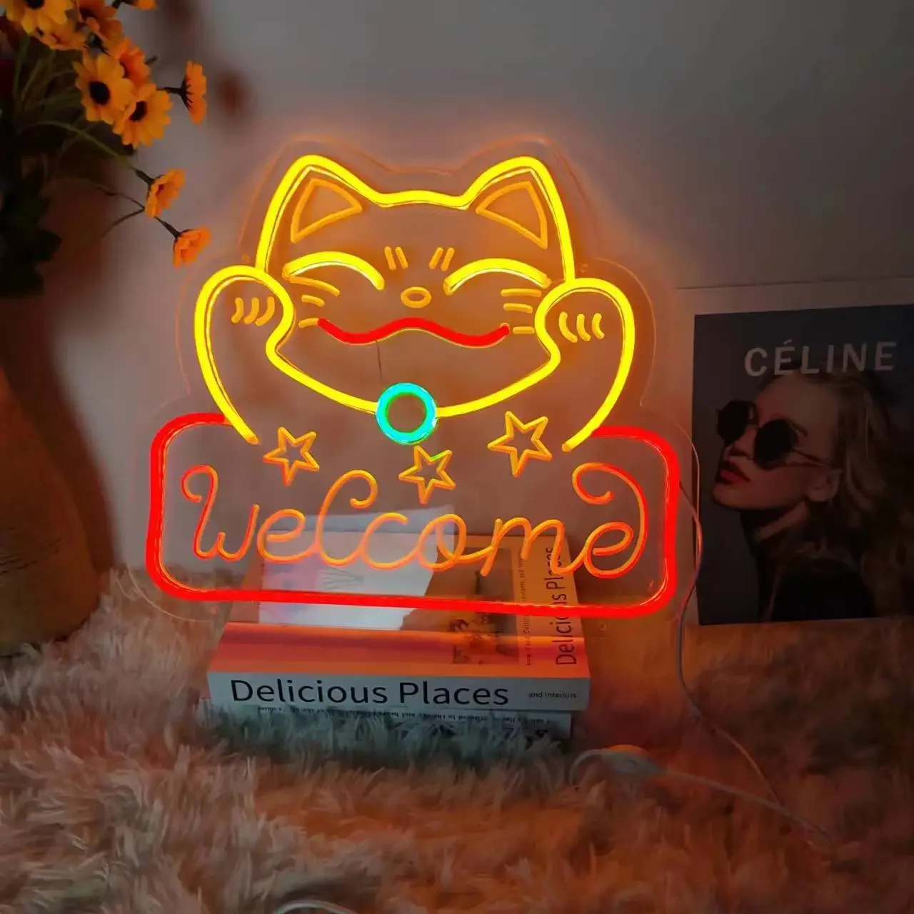 Tanda Neon kucing rezeki LED sesuai pesanan desain khusus lampu kucing keberuntungan LED toko kamar tidur dekorasi dinding Salon tanda Bisnis