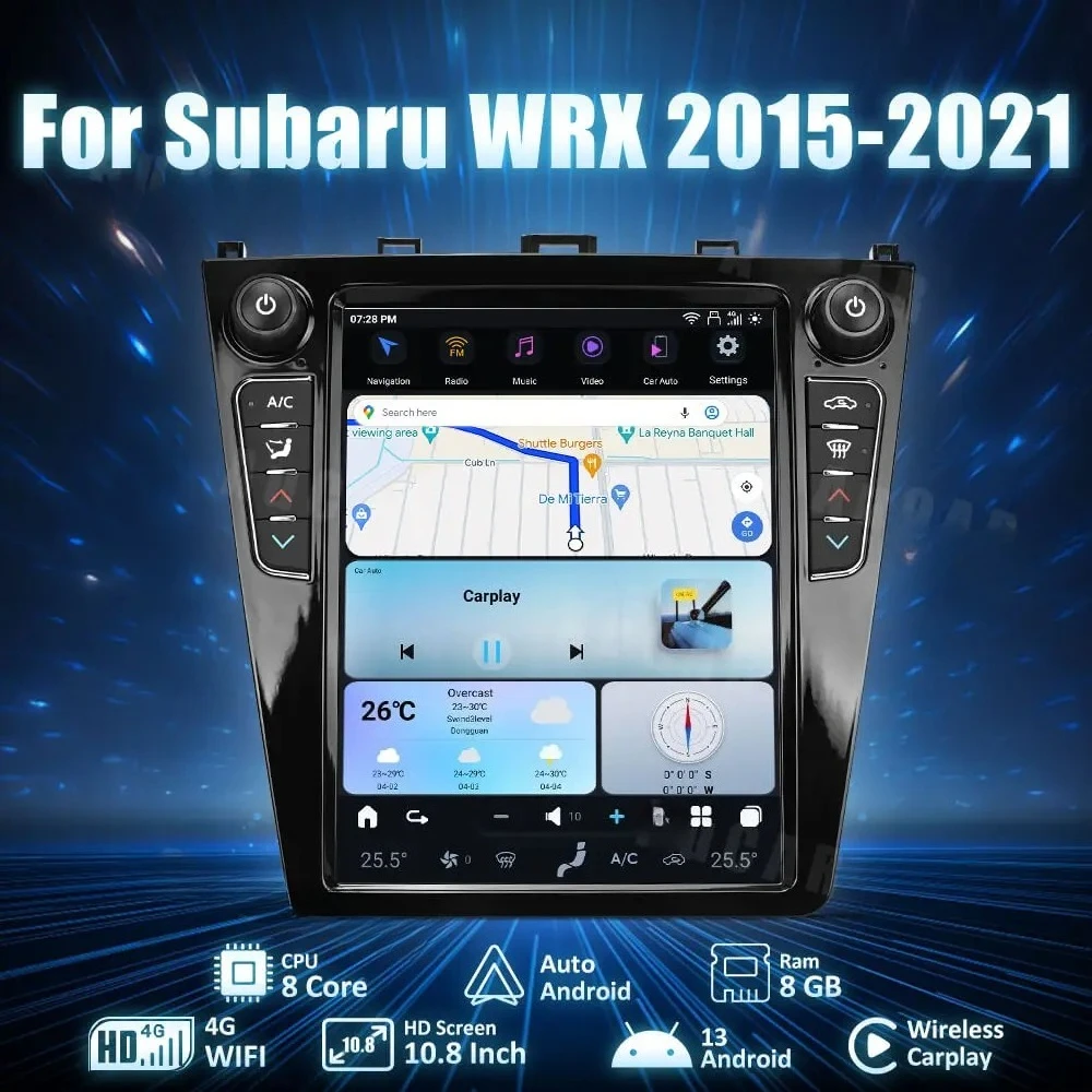 10.8'' Tesla Style Android 13 Car Radio Video Multimedia Player Stereo Head Unit GPS Navigation For Subaru WRX 2015-2021