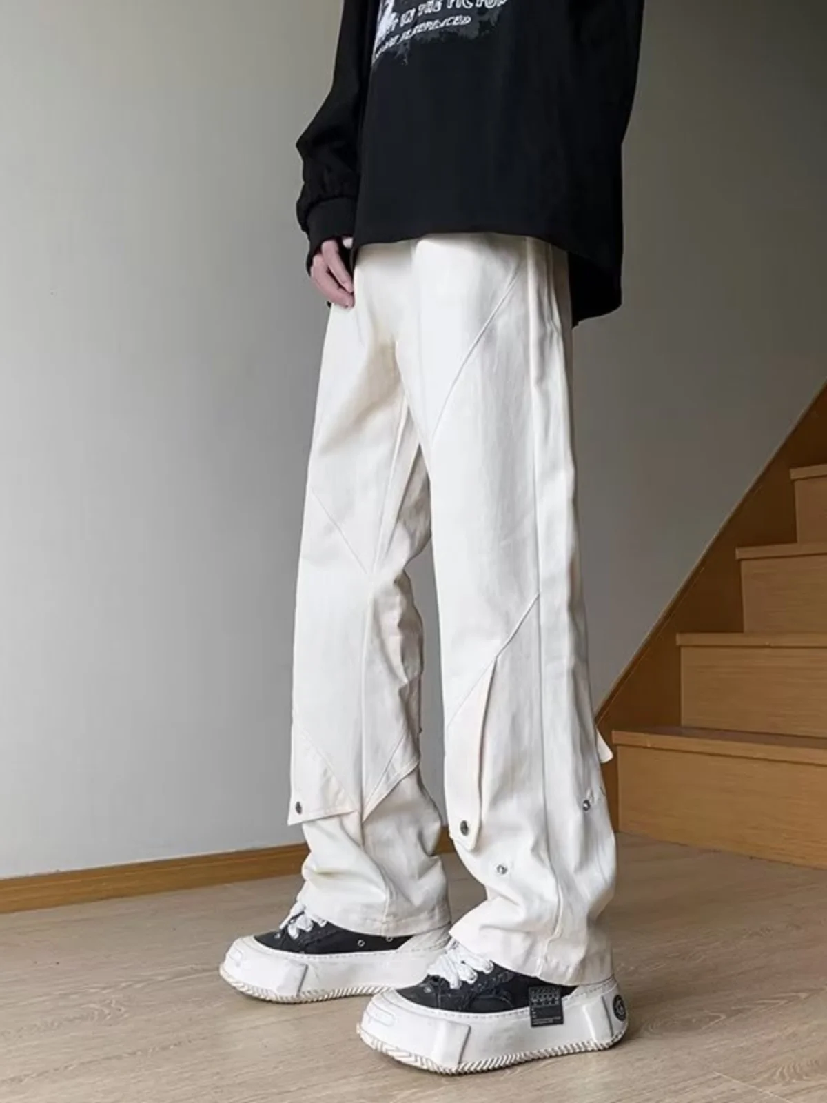 

Мужские тонкие прямые повседневные брюки на весну и осень, американские функциональные рабочие брюки свободного кроя, модные молодежные брюки