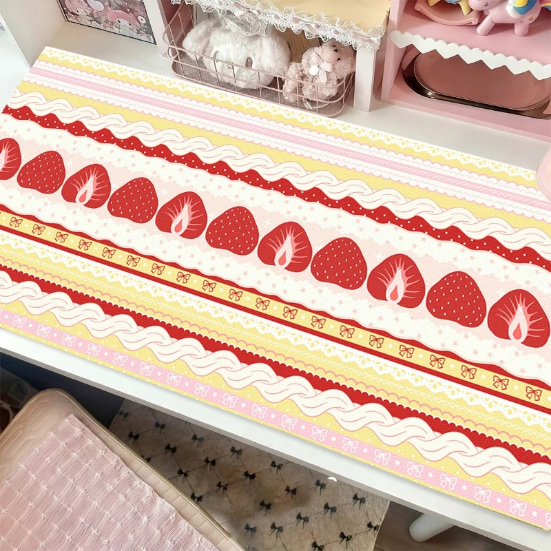 Ins Cute Pink Strawberry Fruit Pu Leather Mouse Pad Waterproof Desk Mat Protective Game Keyboard For Dorm & Dressing Table Mat