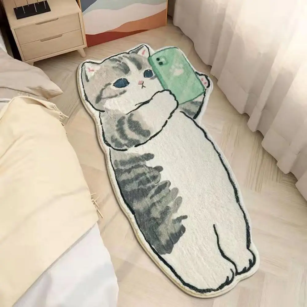 VIKAMA Cat Imitation Cashmere Carpet Kawaii Bedroom Bed Blanket With Cute Cartoon Plush Household Rug on Living Room Floor